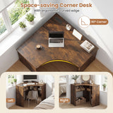 Corner Computer Desk Triangle Home Office Desk with Adjustable Shelf and Arc-Shaped Profile