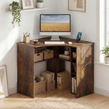Corner Computer Desk Triangle Home Office Desk with Adjustable Shelf and Arc-Shaped Profile