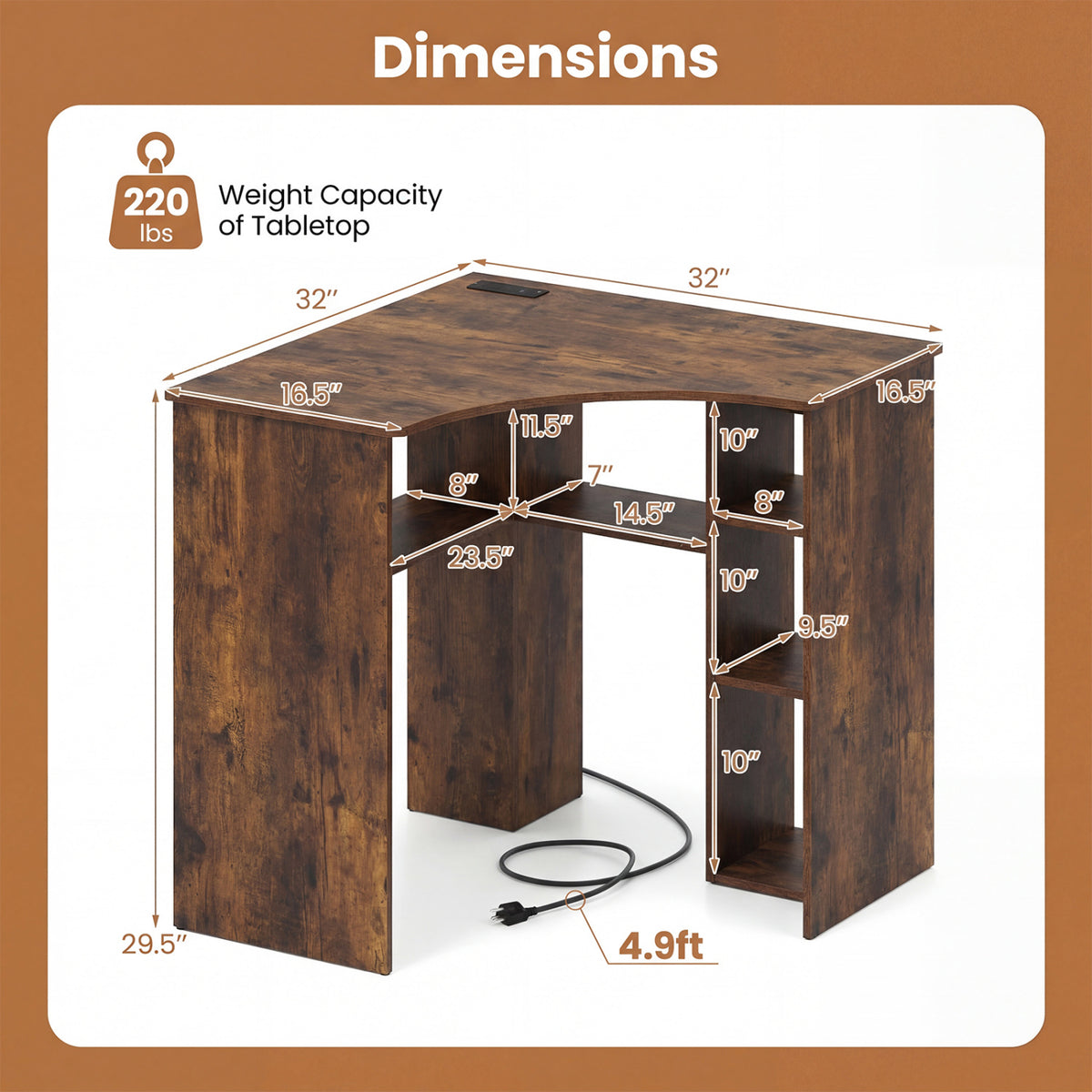 Corner Computer Desk Triangle Home Office Desk with Adjustable Shelf and Arc-Shaped Profile