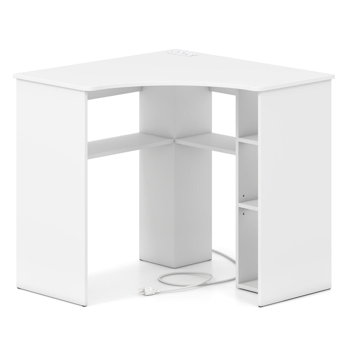 Corner Computer Desk Triangle Home Office Desk with Adjustable Shelf and Arc-Shaped Profile
