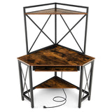Space-Saving Corner Computer Desk with with Hutch and Keyboard Tray-Rust Brown