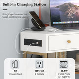 Triangle Corner Desk with Charging Station with 2 Drawers and Storage Shelf