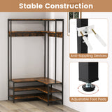 Corner Garment Rack with Open Shelves and 7 Hooks Shoe Bench