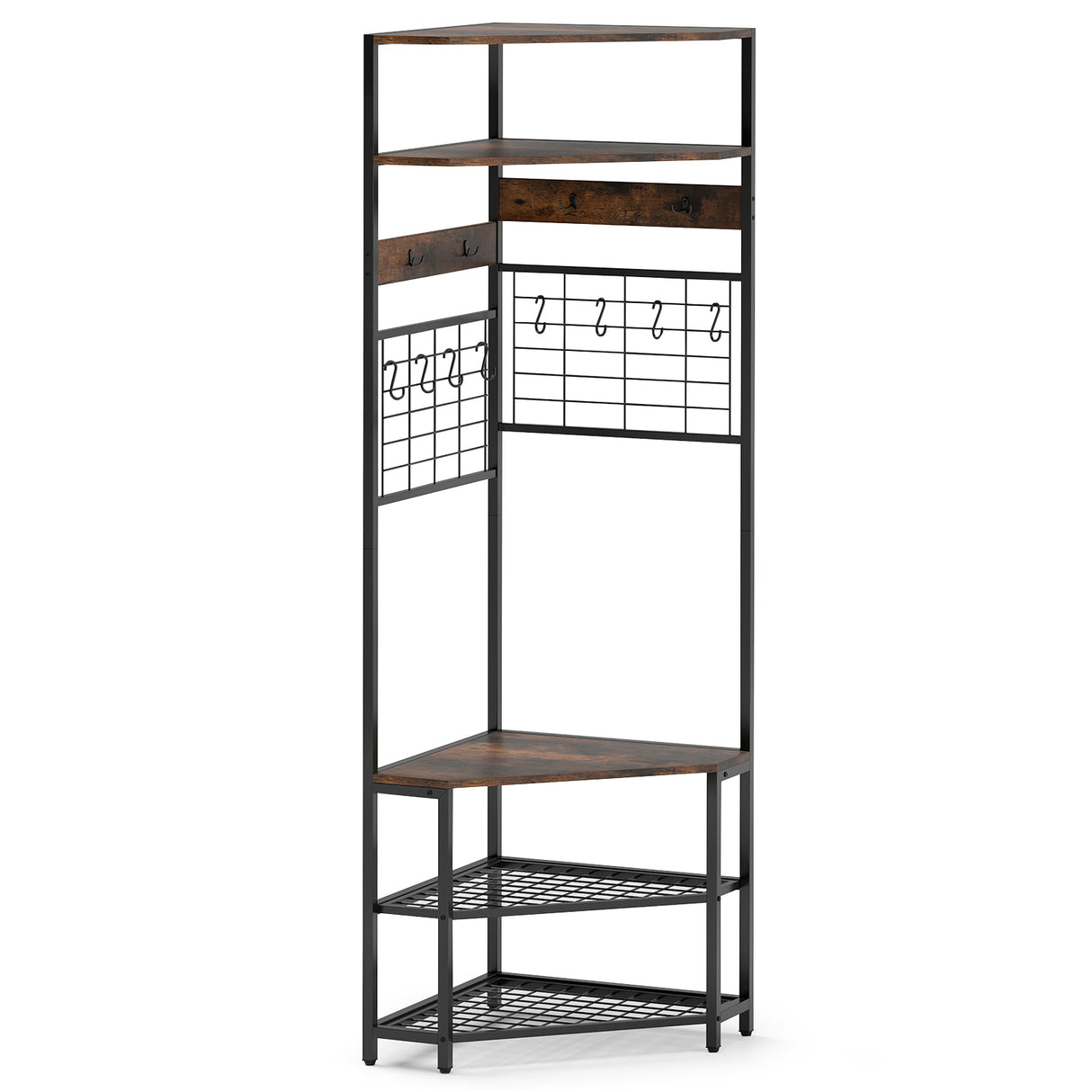 5-Tier Corner Hall Tree with Shoe Storage Bench