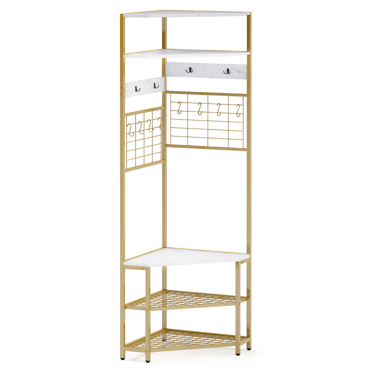 5-Tier Corner Hall Tree with Shoe Storage Bench