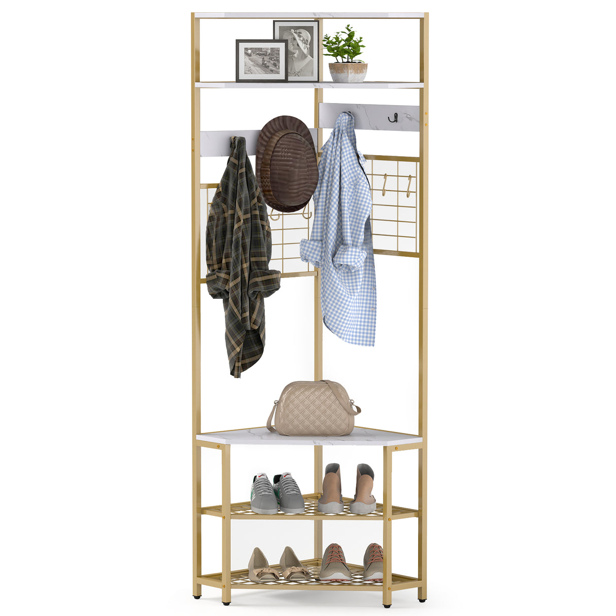 5-Tier Corner Hall Tree with Shoe Storage Bench