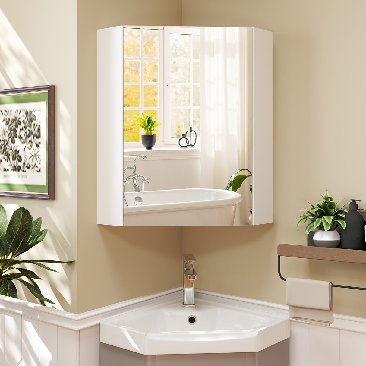 Corner Medicine Cabinet with Mirror with Open Mirror Door and Adjustable Shelf