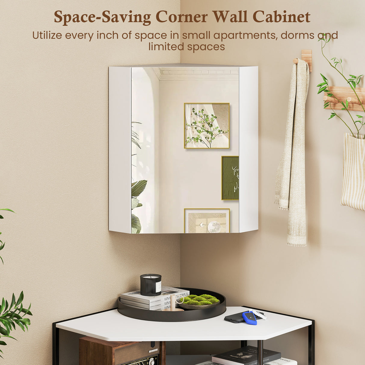 Corner Medicine Cabinet with Mirror with Open Mirror Door and Adjustable Shelf
