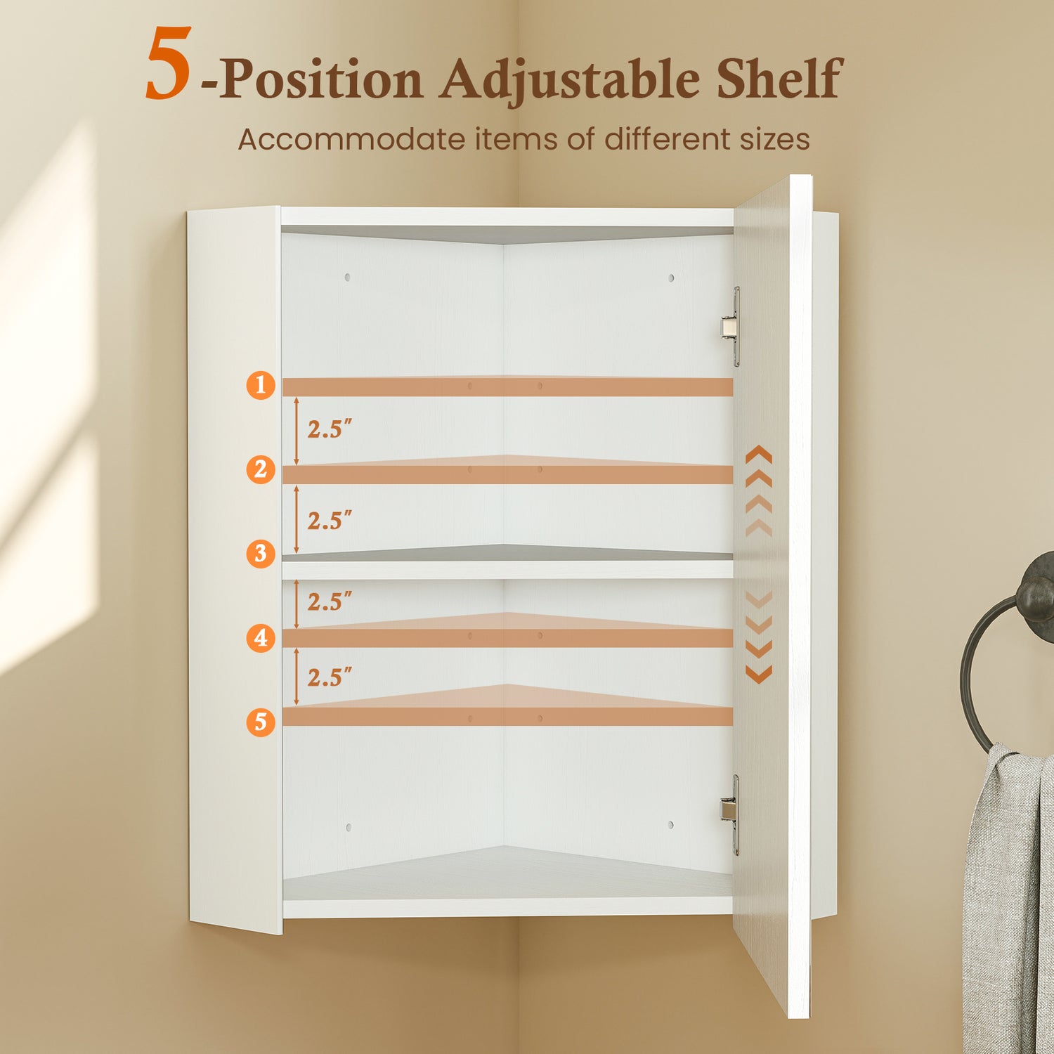 Corner Medicine Cabinet with Mirror with Open Mirror Door and Adjustable Shelf