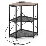 Corner Printer Stand with Power Outlet 3-Tier Storage Rack with Adjustable Shelf
