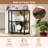 Corner Printer Stand with Power Outlet 3-Tier Storage Rack with Adjustable Shelf