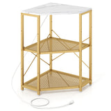 Corner Printer Stand with Power Outlet 3-Tier Storage Rack with Adjustable Shelf