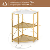 Corner Printer Stand with Power Outlet 3-Tier Storage Rack with Adjustable Shelf