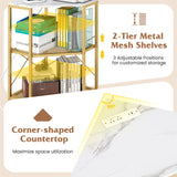 Corner Printer Stand with Power Outlet 3-Tier Storage Rack with Adjustable Shelf