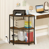 Corner Printer Stand 3-Tier Corner Shelf with Charging Station and Metal Frame-Rustic Brown