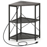 Corner Printer Stand with Power Outlet 3-Tier Storage Rack with Adjustable Shelf