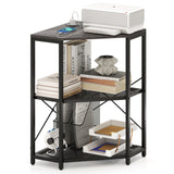 Corner Printer Stand with Power Outlet 3-Tier Storage Rack with Adjustable Shelf