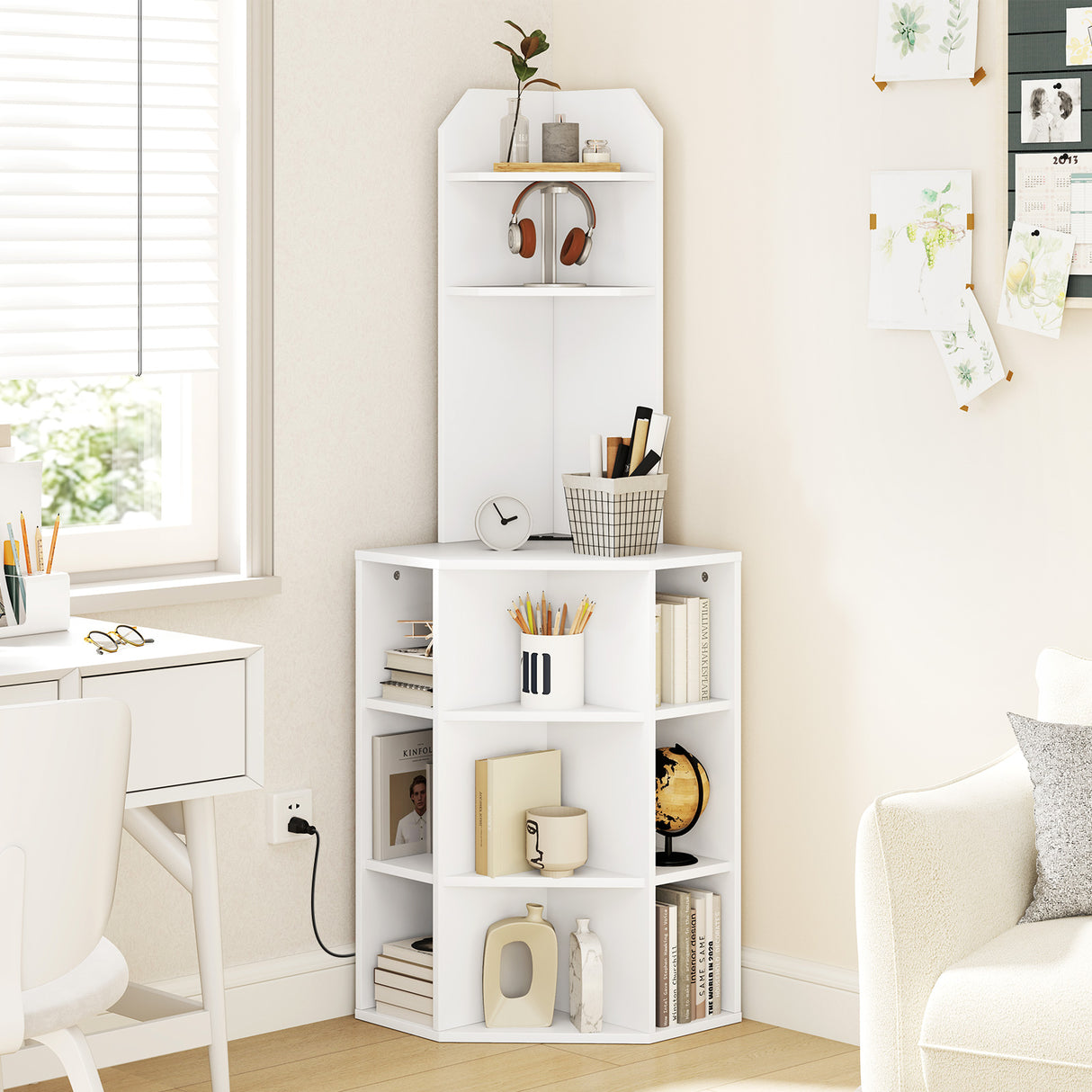 6-Tier Corner Shelf with Charging Station and 2 USB Ports