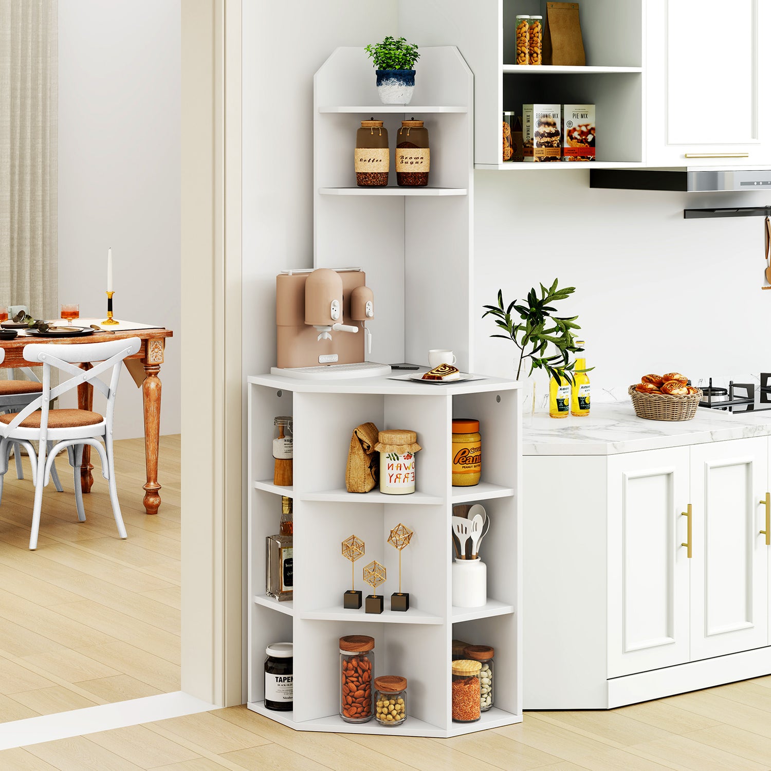 6-Tier Corner Shelf with Charging Station and 2 USB Ports