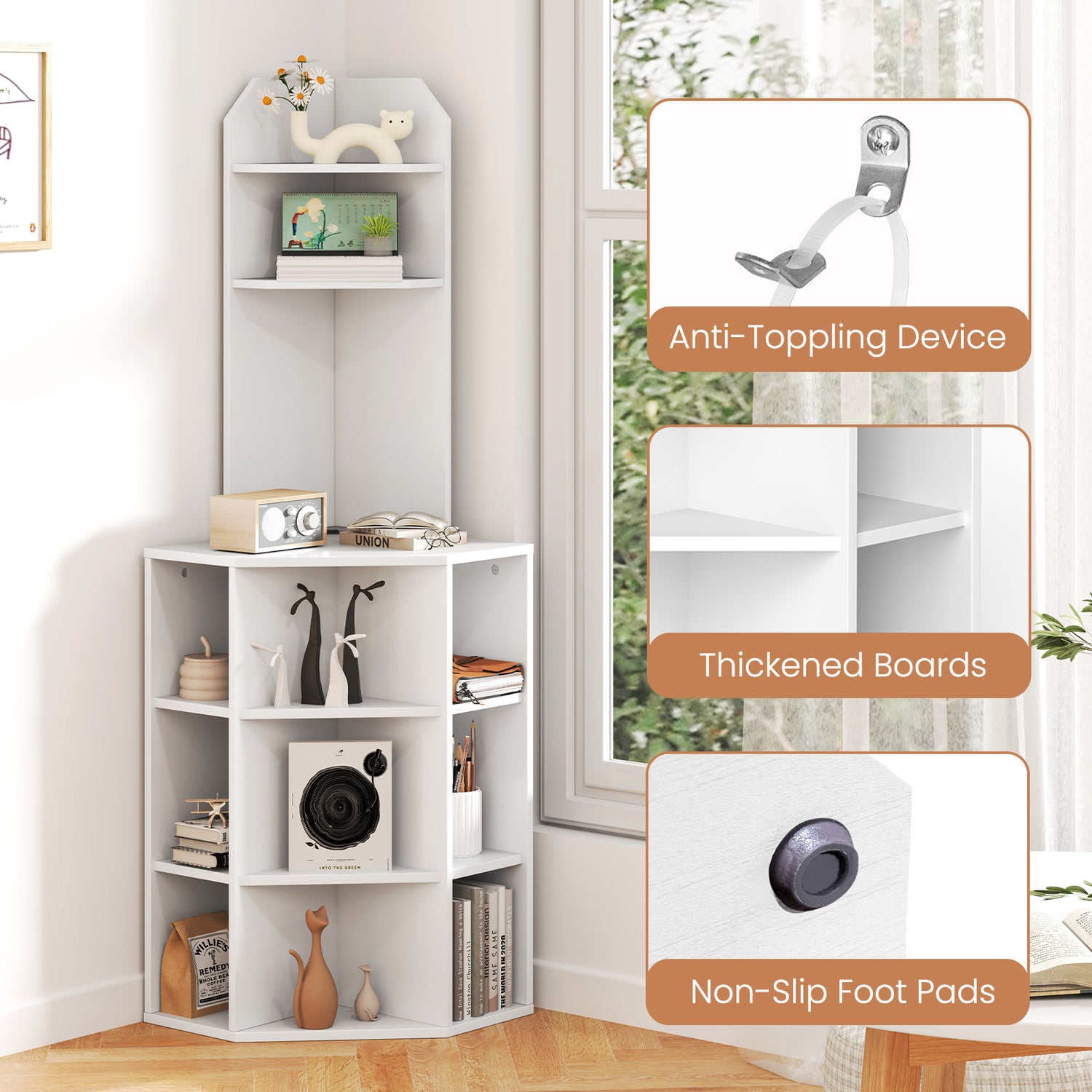 6-Tier Corner Shelf with Charging Station and 2 USB Ports