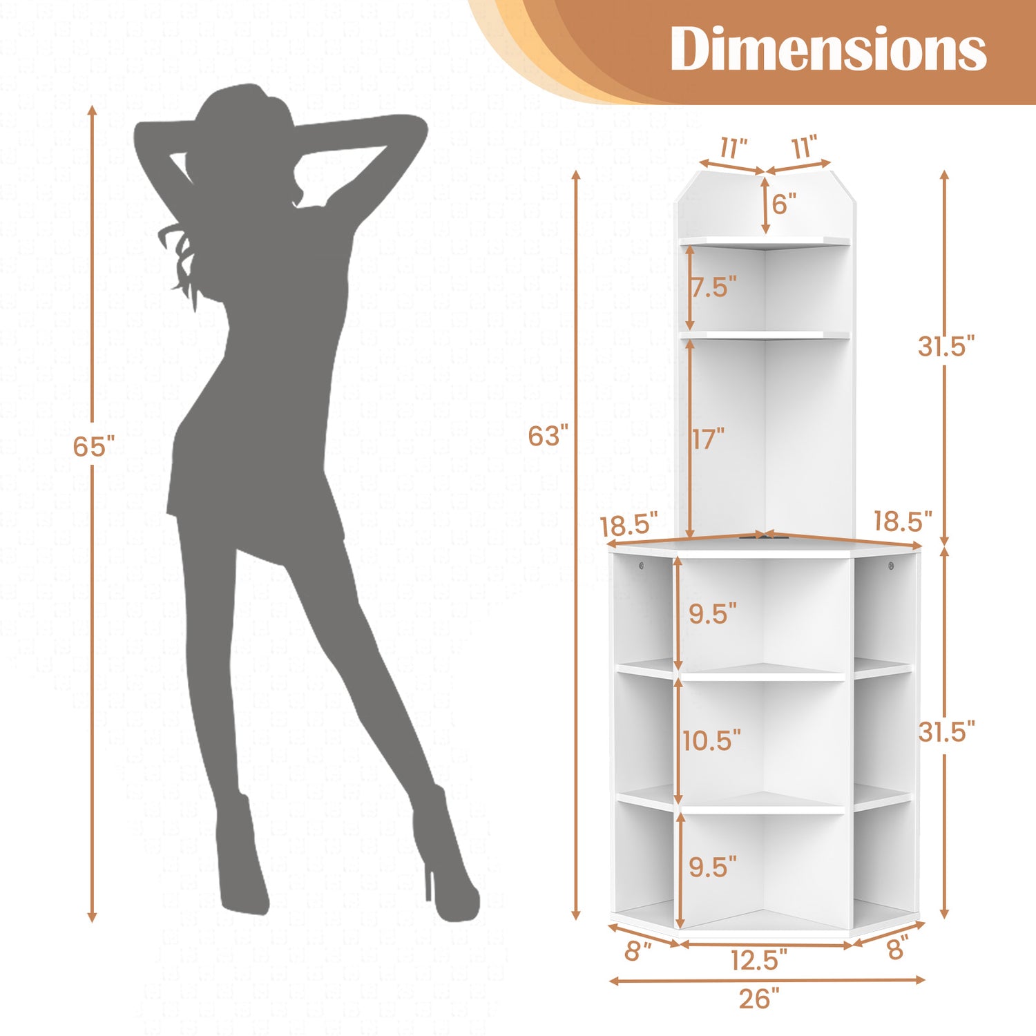 6-Tier Corner Shelf with Charging Station and 2 USB Ports