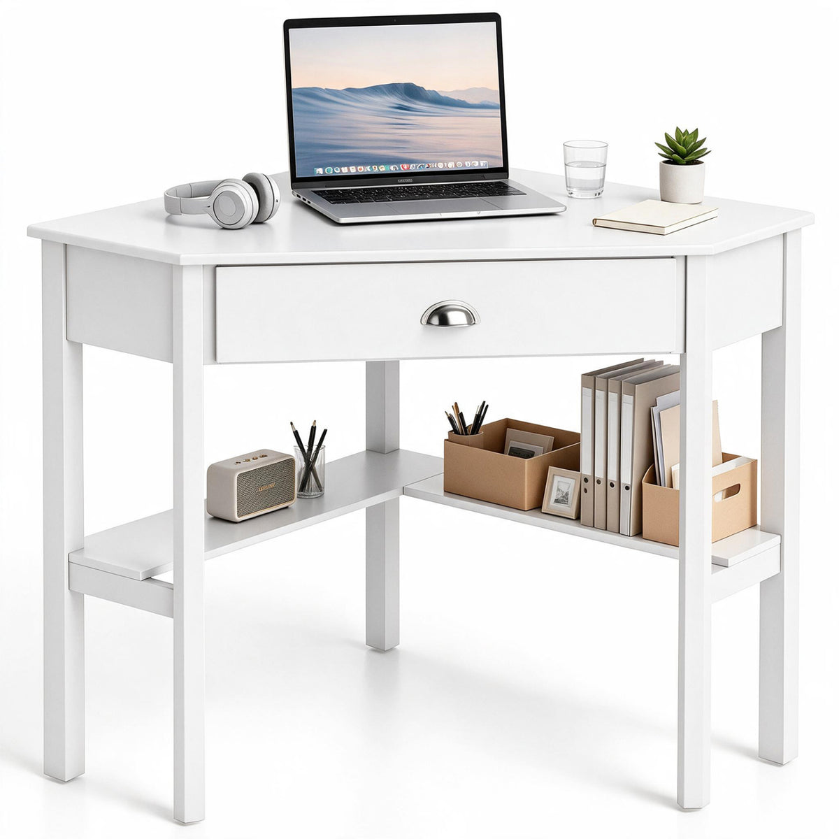 Corner Wooden Piece Laptop Computer Desk