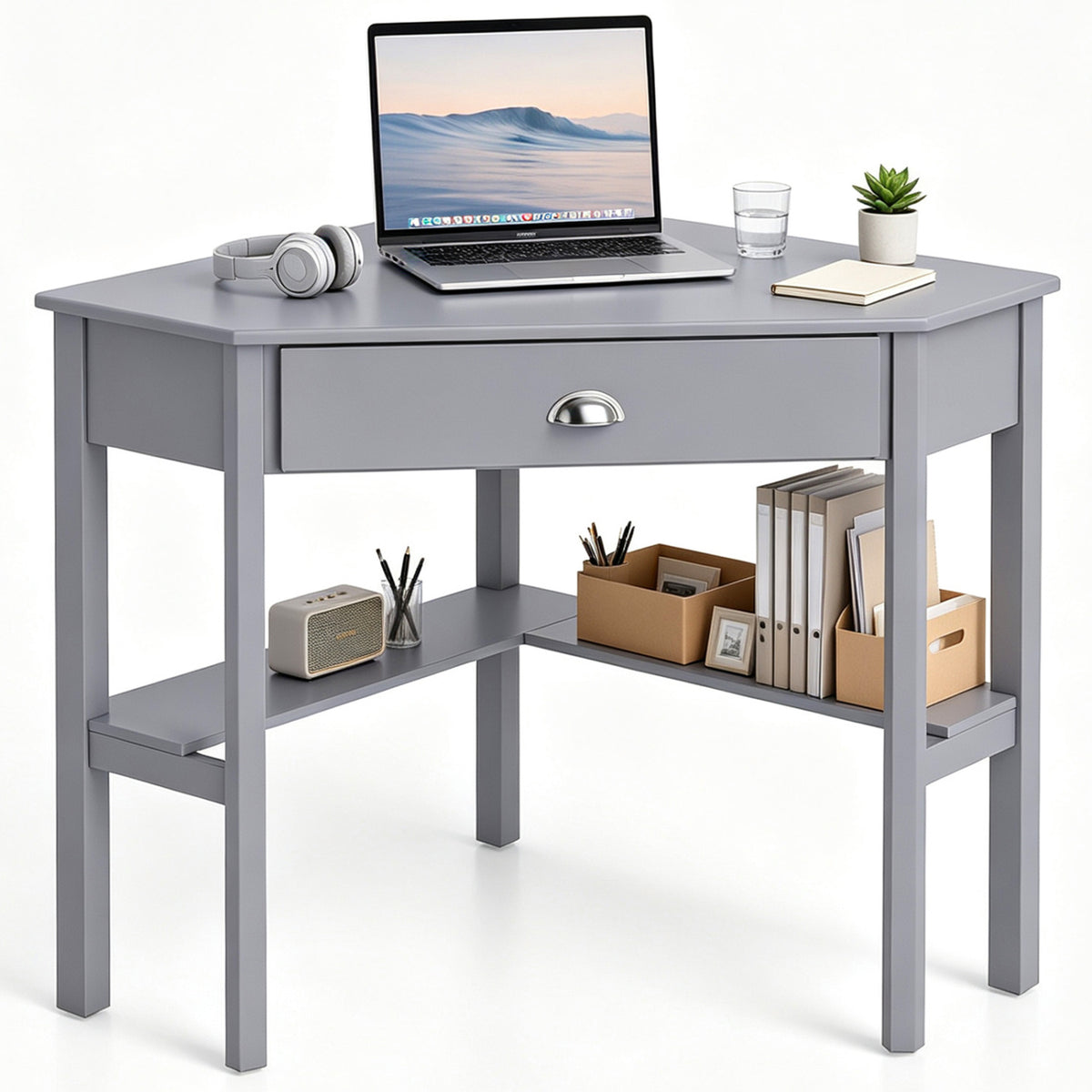 Corner Wooden Piece Laptop Computer Desk