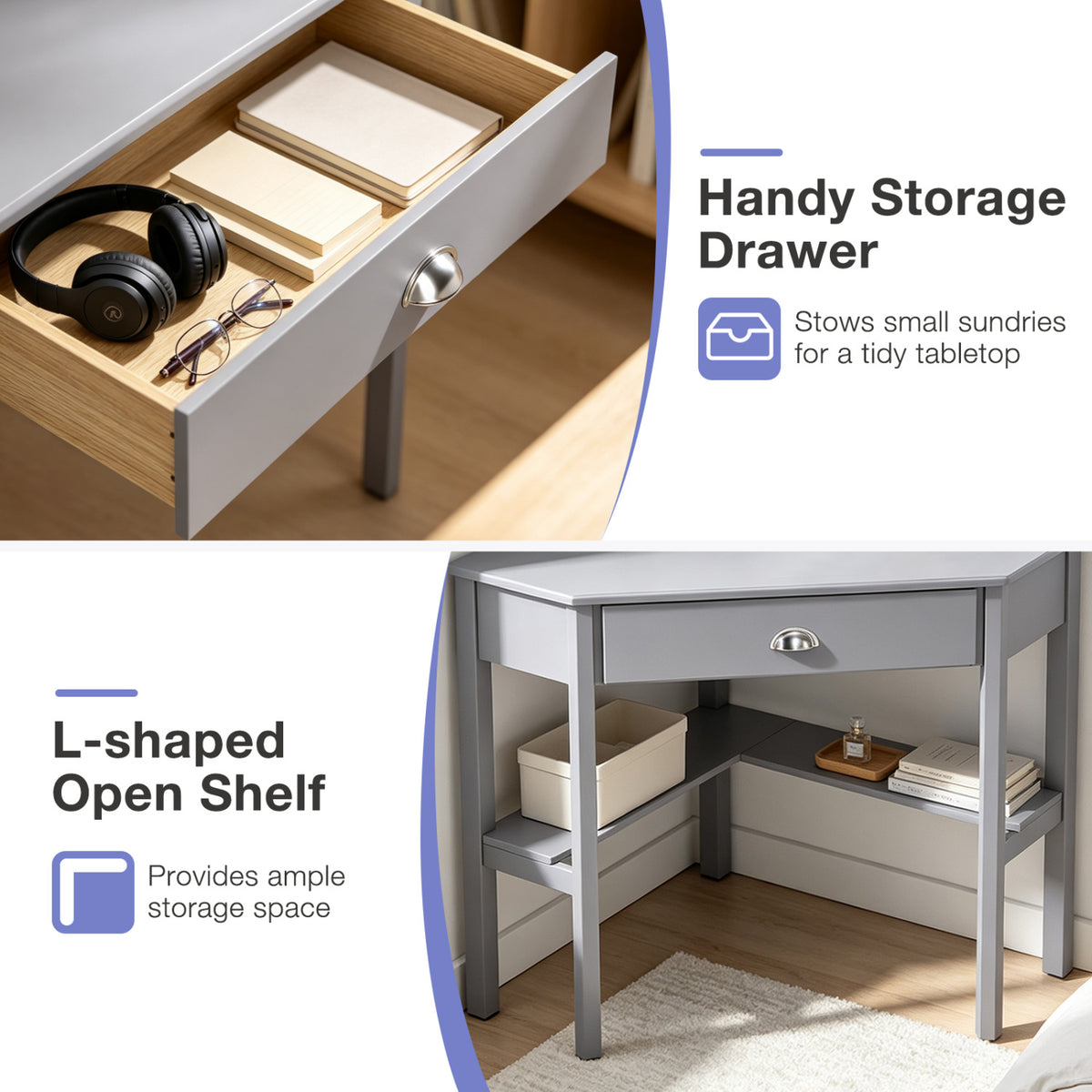 Corner Wooden Piece Laptop Computer Desk