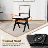 Swivel Wooden Dining Chair Set of 2 with Rubber Wood Frame and Padded Seat-Black