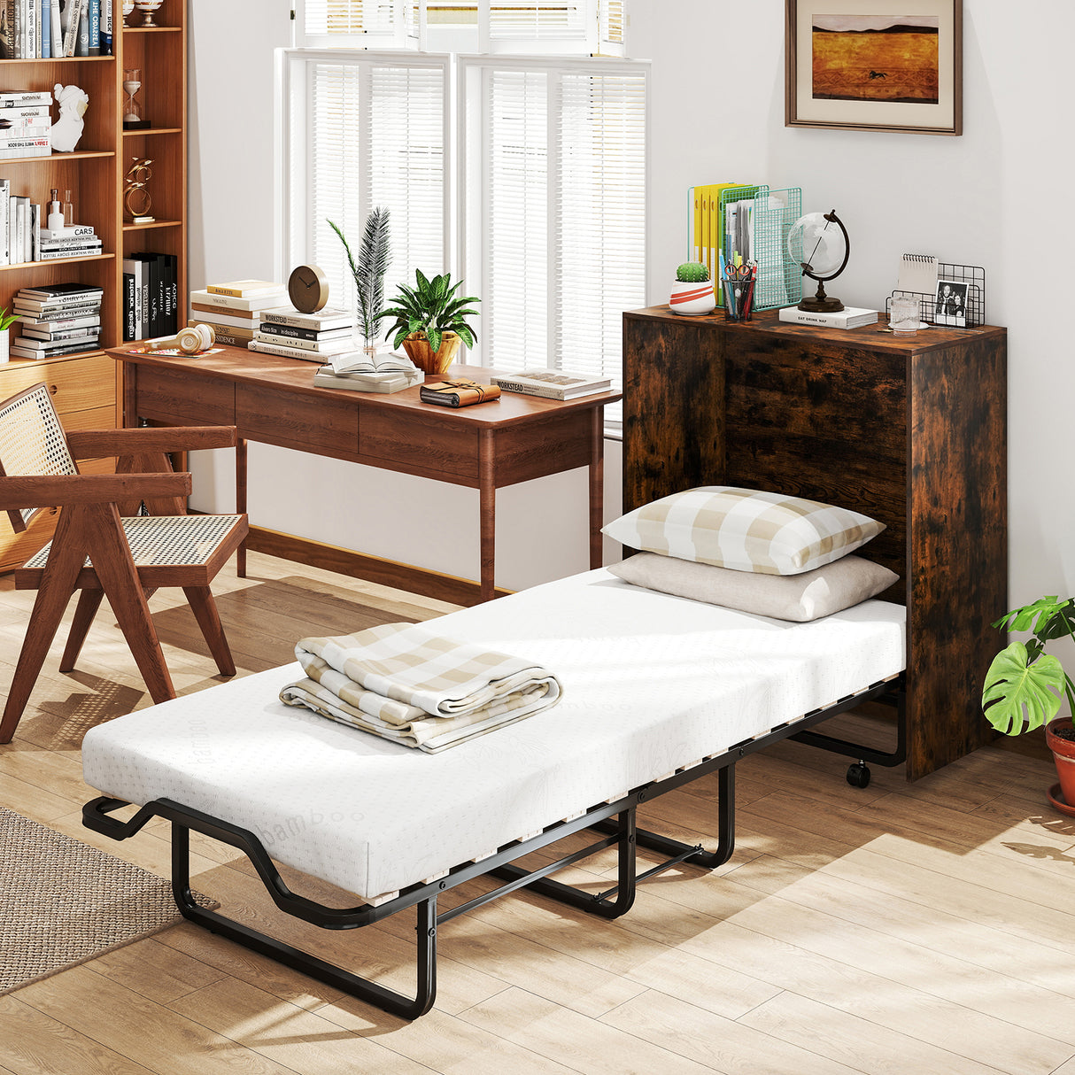 Cot Size Murphy Bed with Foldable Bed and Lockable Wheels