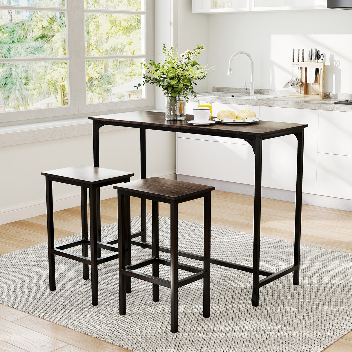 Industrial 3-Piece 47.5" Counter-Height Dining Table and 2 Bar Stools