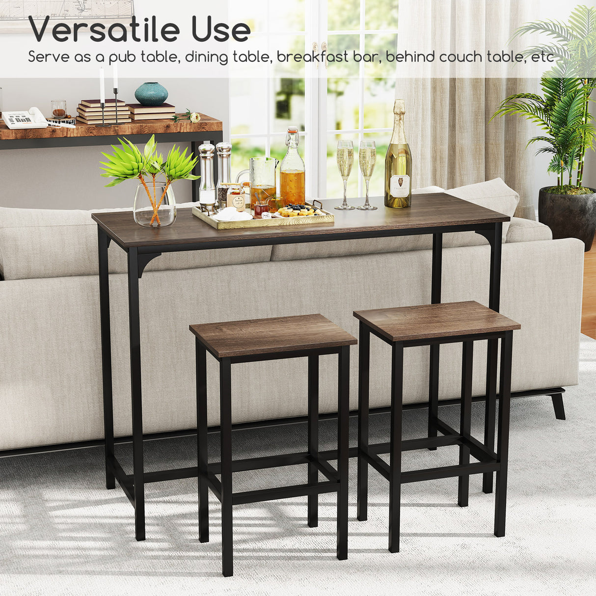 Industrial 3-Piece 47.5" Counter-Height Dining Table and 2 Bar Stools