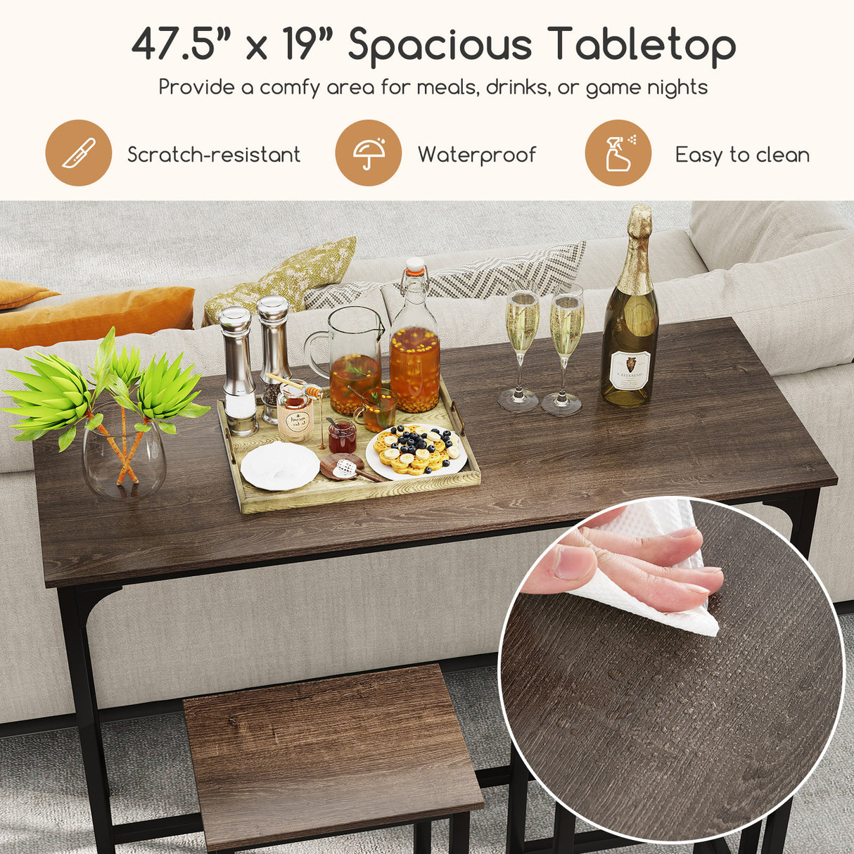 Industrial 3-Piece 47.5" Counter-Height Dining Table and 2 Bar Stools