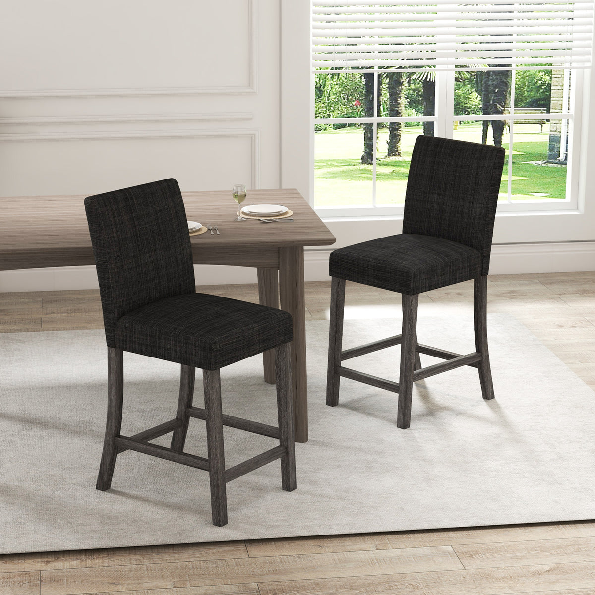 Counter Height Bar Stools Set of 2 with Back and Footrest