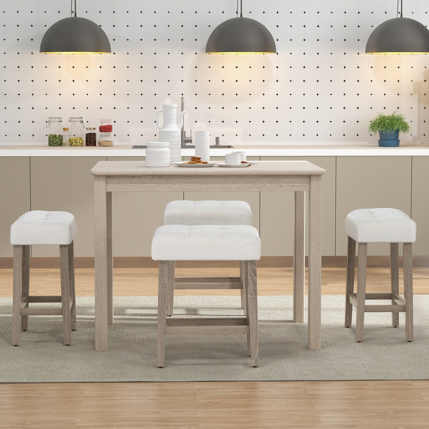 Modern Counter Height Bar Stools Set of 2 with Rubber Wood Legs