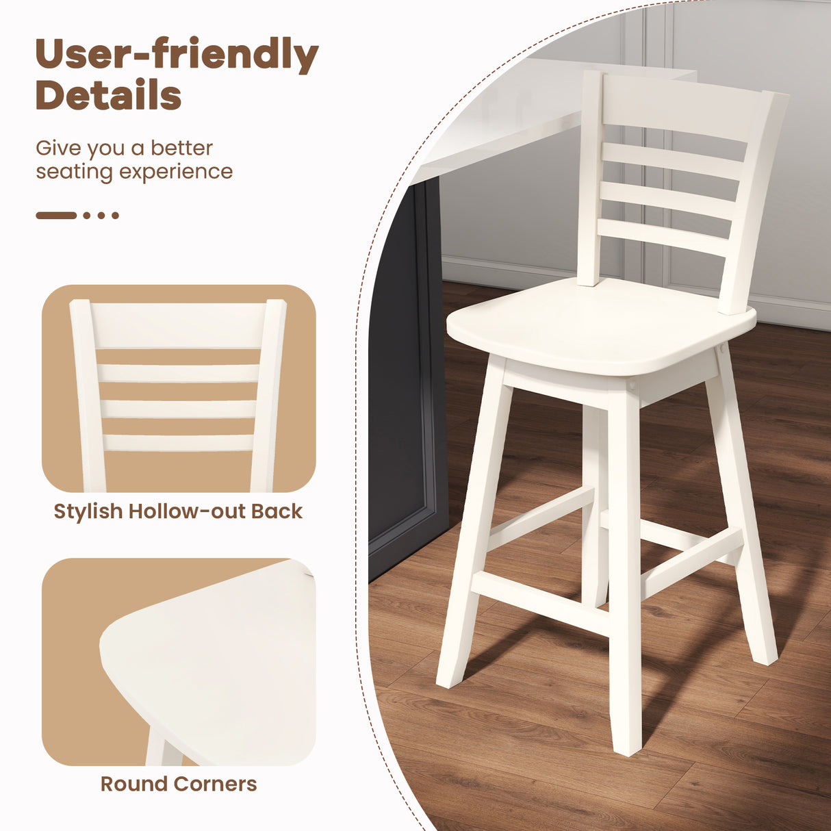 Counter Height Barstools Set of 2 with Footrest for Kitchen Island Bar