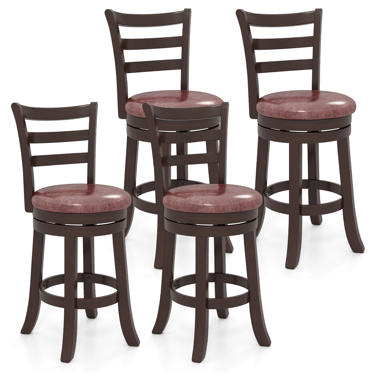 Counter Height Swivel Barstools Set of 2 with Faux Leather Seat and Wrap-around Footrest
