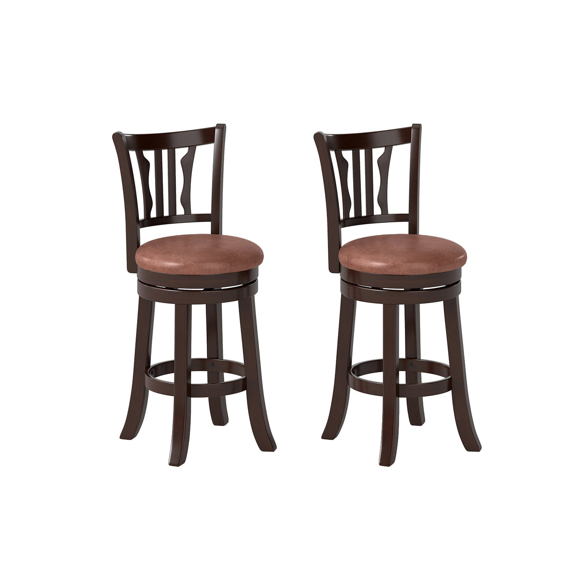 Counter Height Swivel Bar Stools Set of 2 with Back and Solid Rubber Frame