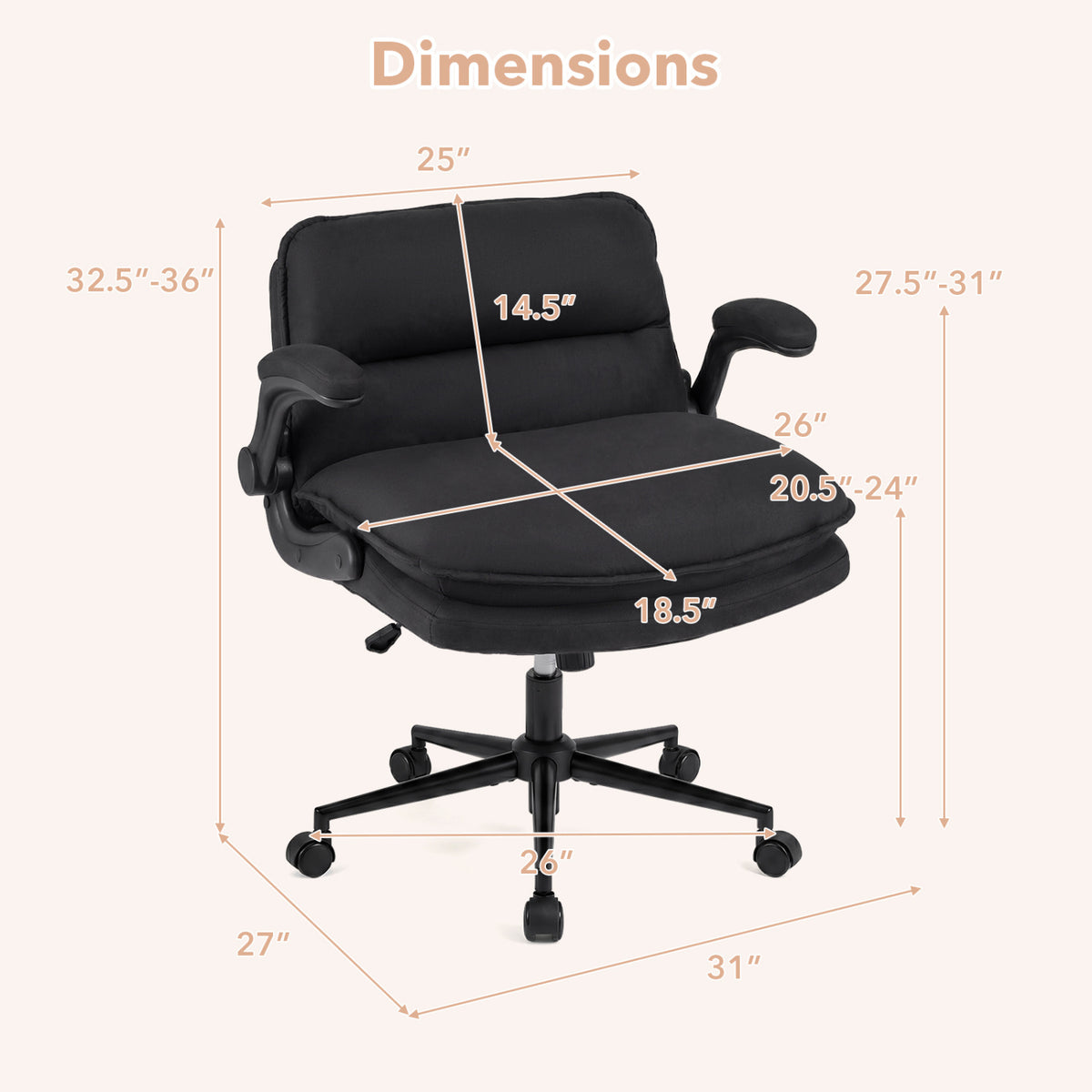 Criss Cross Chair on Wheels with Flip-up Arms Adjustable Height