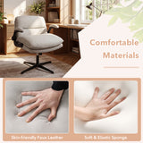Criss Cross Chair with Flip-up Arms Ergonomic Office Desk Chair with Adjustable Height Wide Backrest Padded Seat-Beige