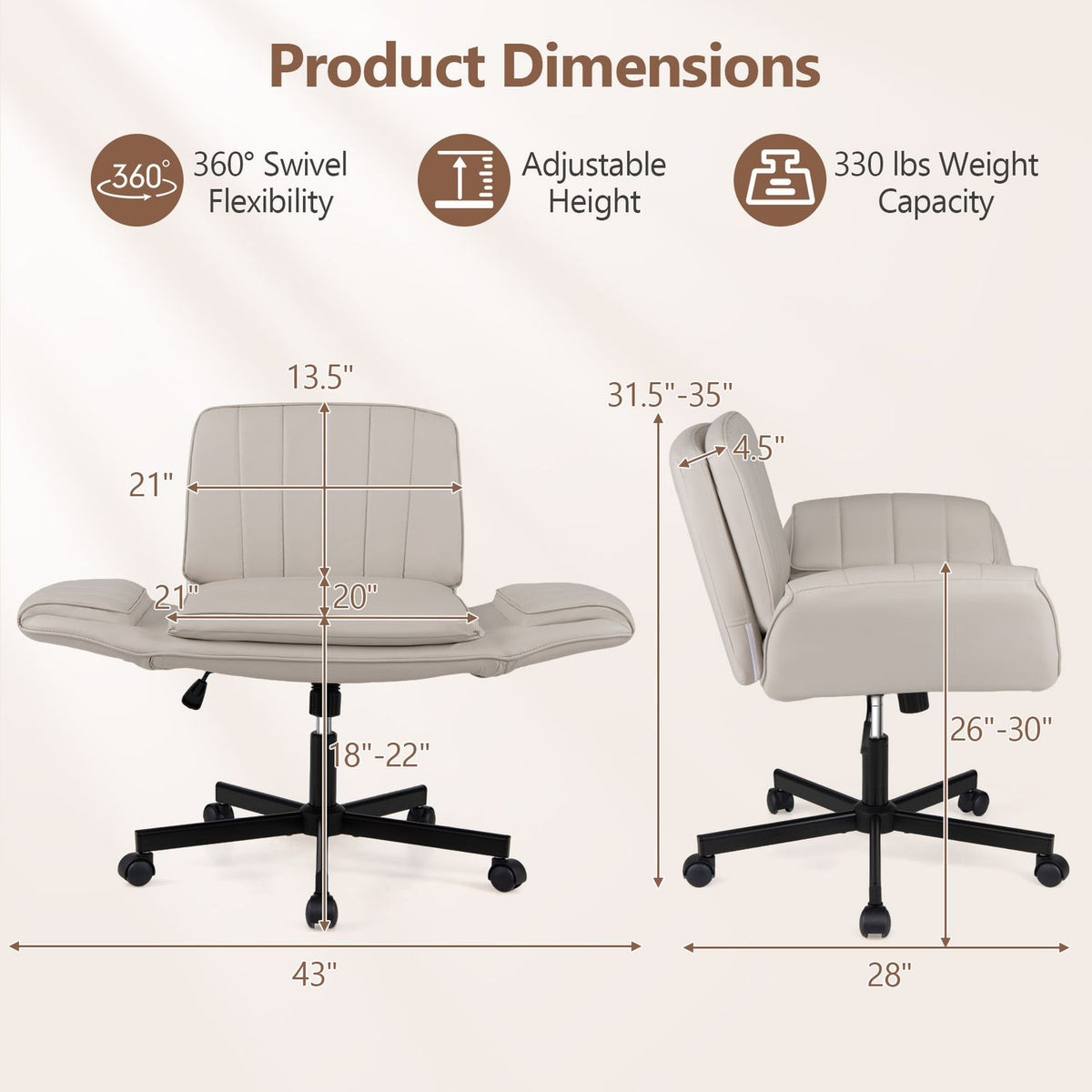 Criss Cross Office Chair with 5-Level Adjustable Arms and Wheels