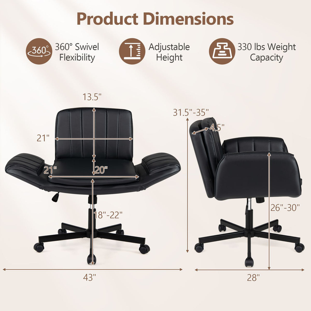 Criss Cross Office Chair with 5-Level Adjustable Arms and Wheels