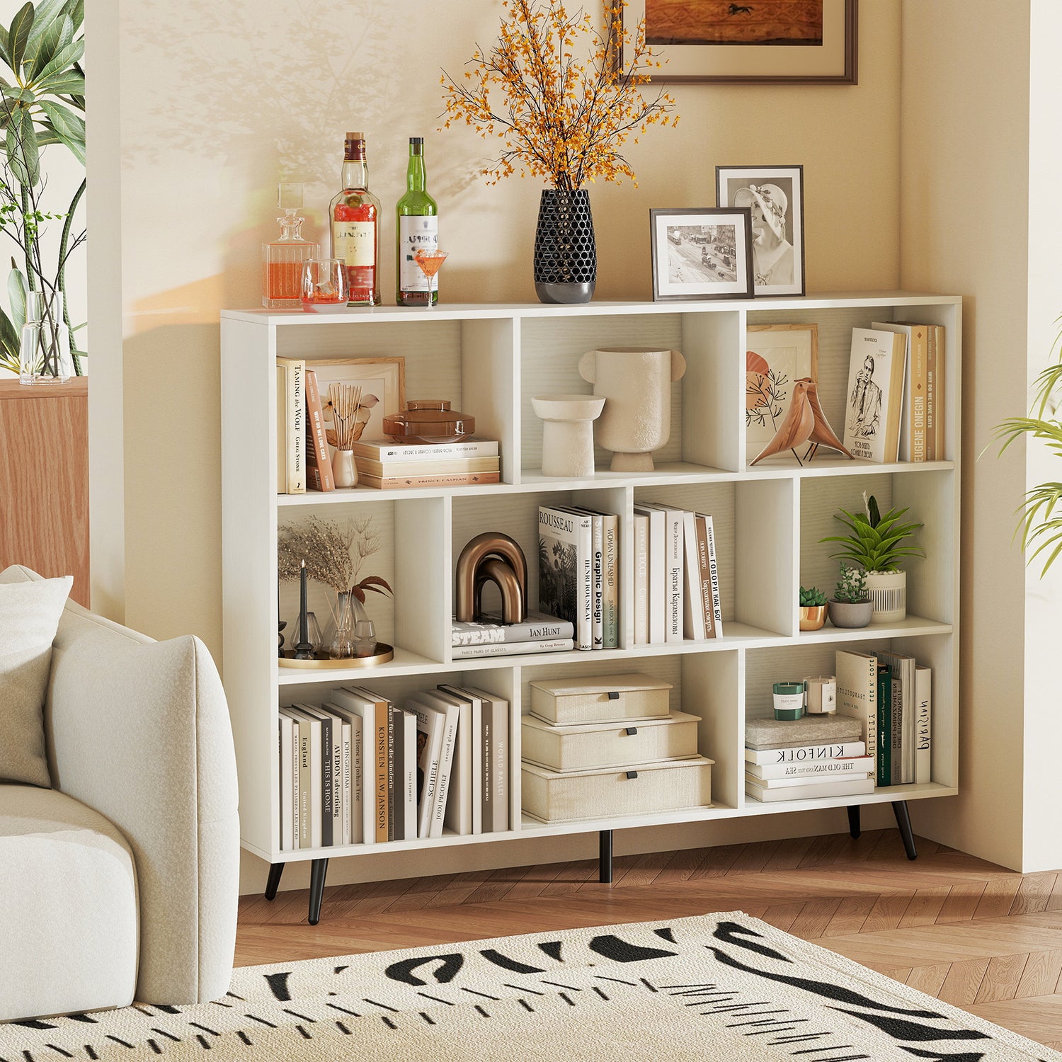 8-Cube Bookcase with 5 Tapered Metal Legs