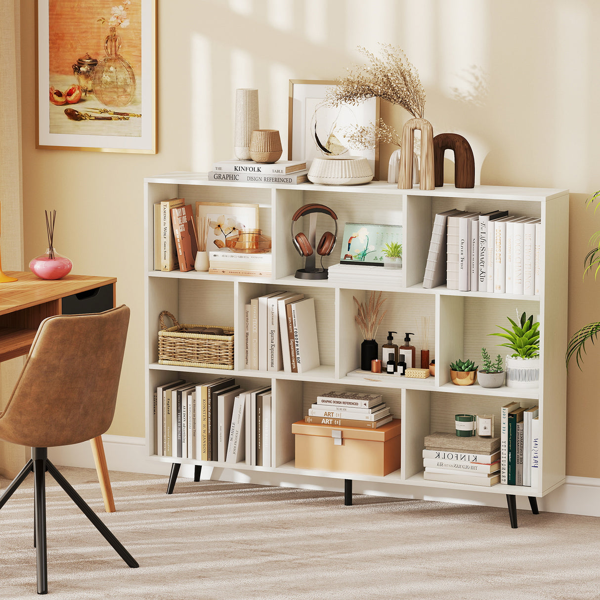 8-Cube Bookcase with 5 Tapered Metal Legs
