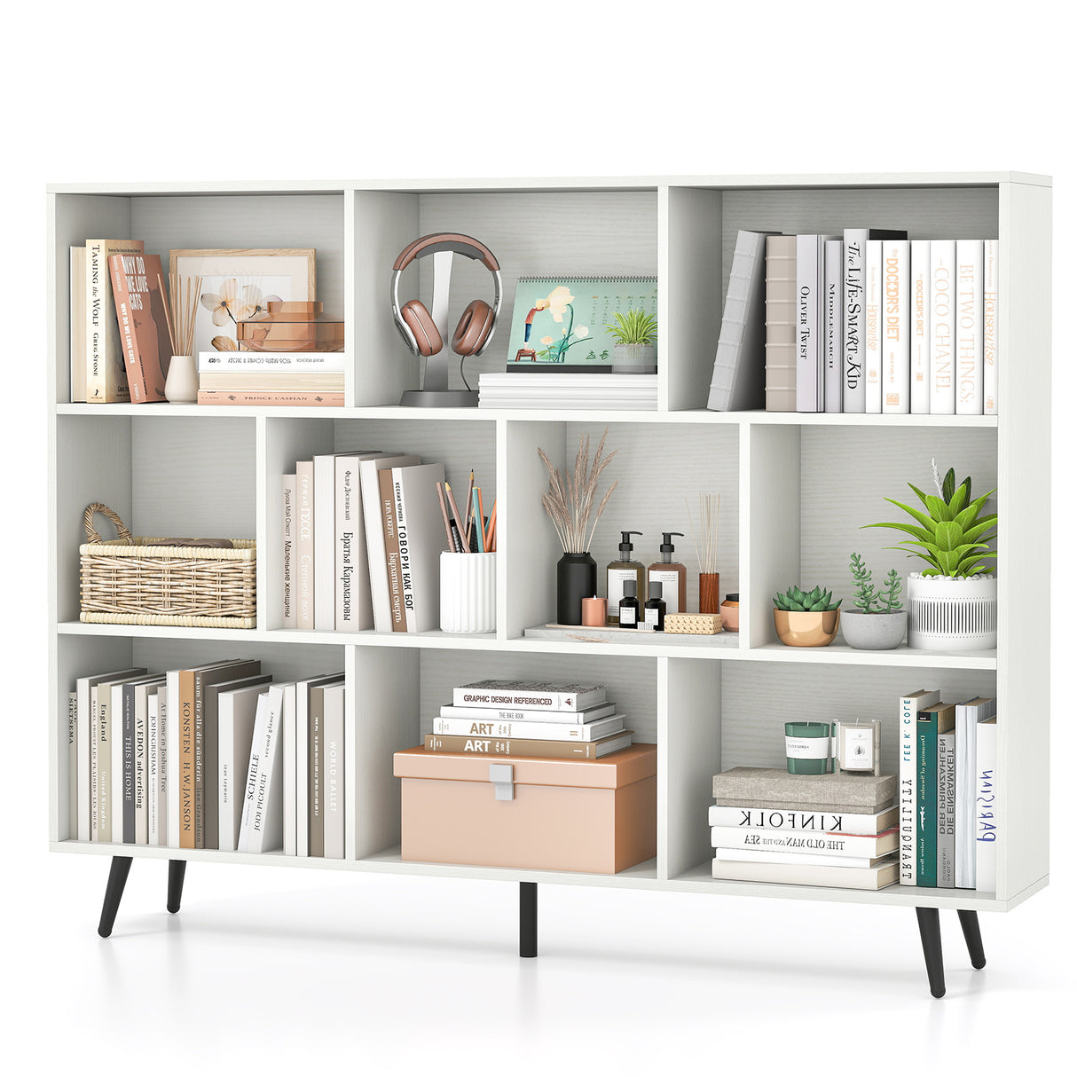 8-Cube Bookcase with 5 Tapered Metal Legs