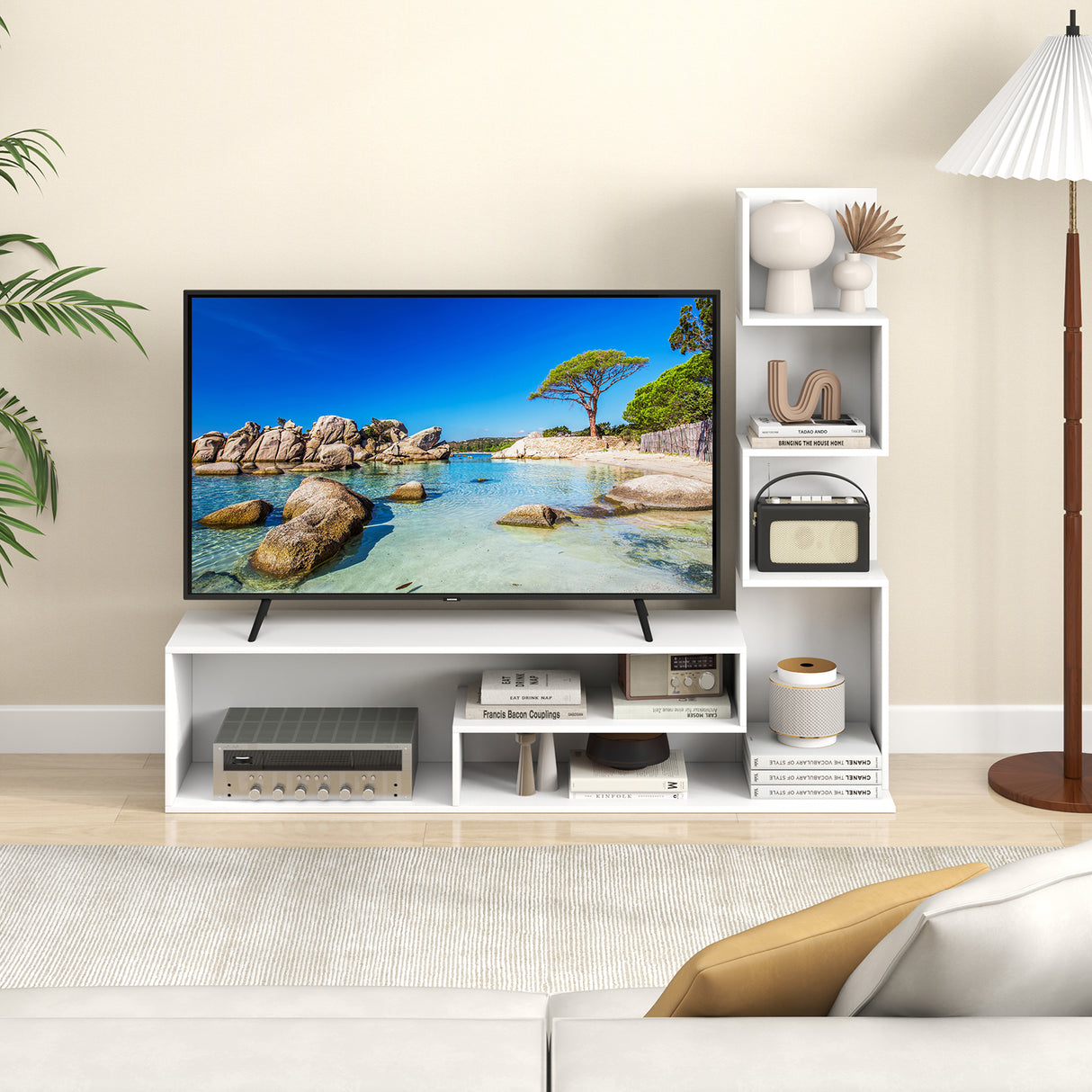 Cube TV Stand for TVs up to 50 Inch Media Console Table with Storage Shelves