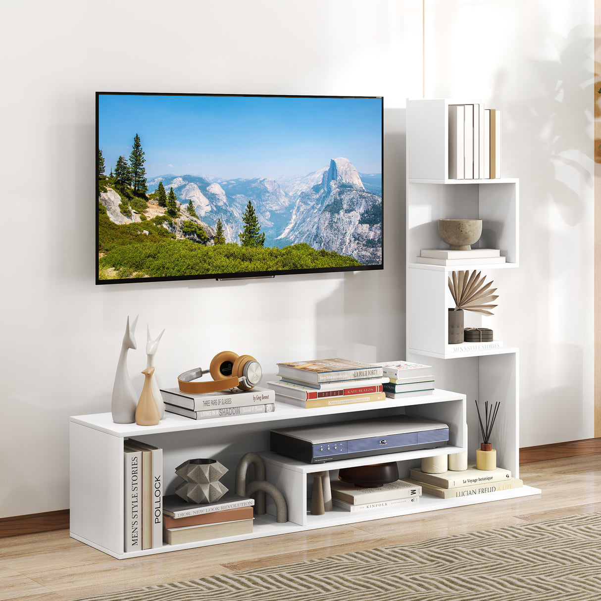 Cube TV Stand for TVs up to 50 Inch Media Console Table with Storage Shelves