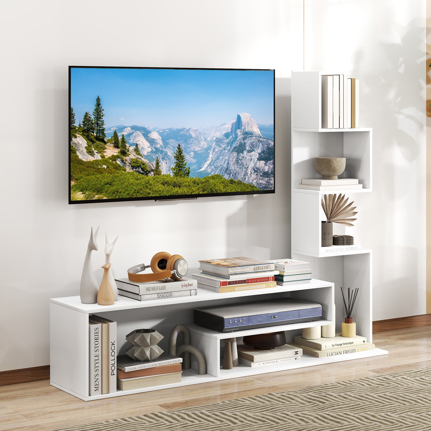 Cube TV Stand for TVs up to 50 Inch Media Console Table with Storage Shelves