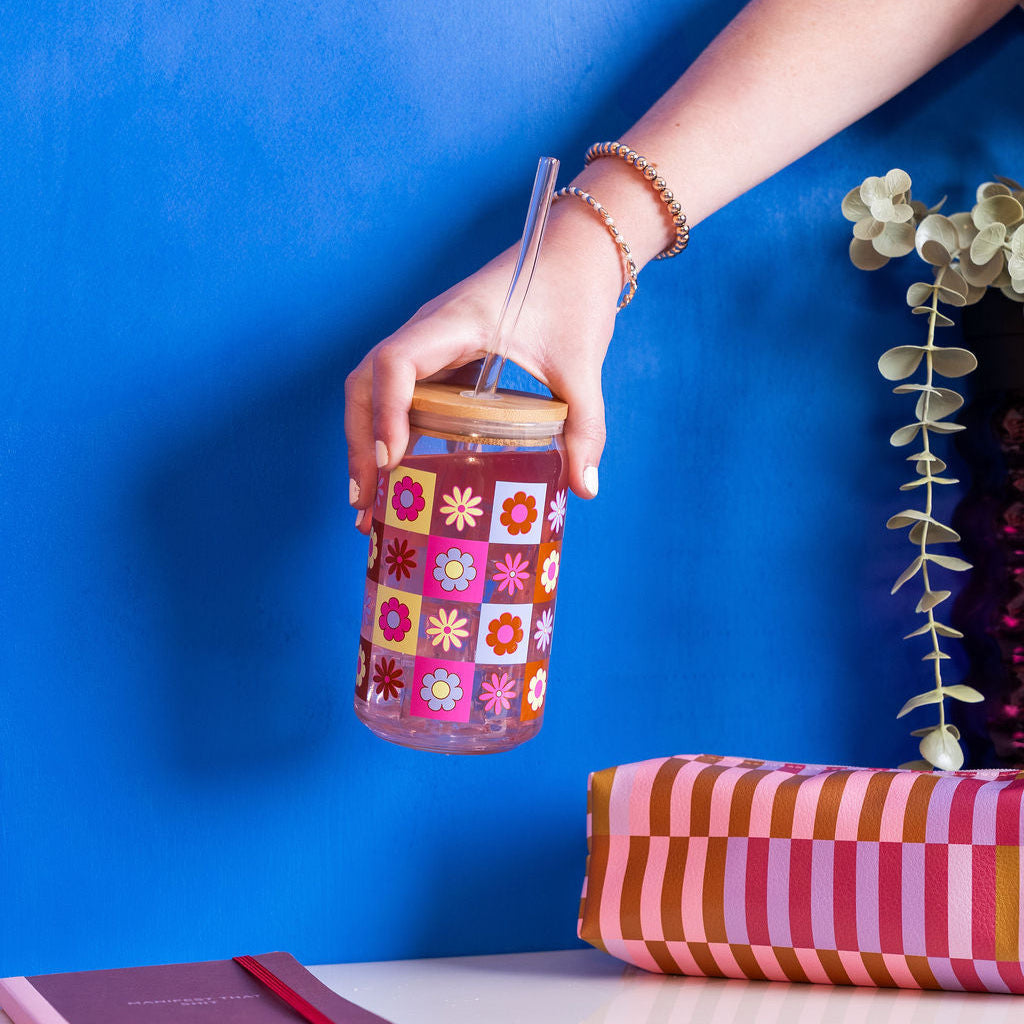 Can Glass w/ Lid + Straw