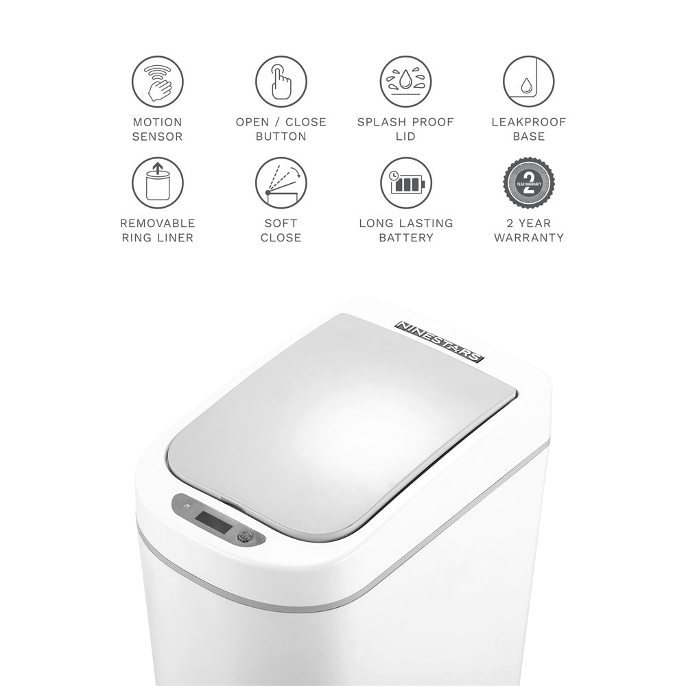 Slim Motion Sensor Trash Can 1.85 Gallon, White | DZT-7-2S